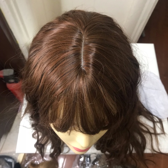 Human hair blend medium brown wig with bang - Picture 5 of 6